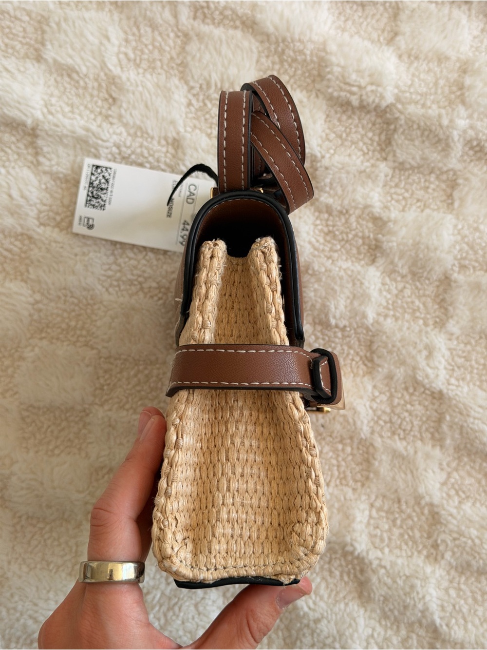 H&M Brown and Natural Straw Crossbody Bag with Gold Accents - Picture 3 of 8